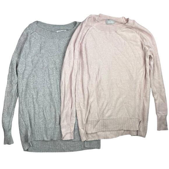 Old Navy Gray & Pink Knitted Crewneck Long Sleeve Pullover Sweater Top Lot Sz M - Picture 1 of 9
